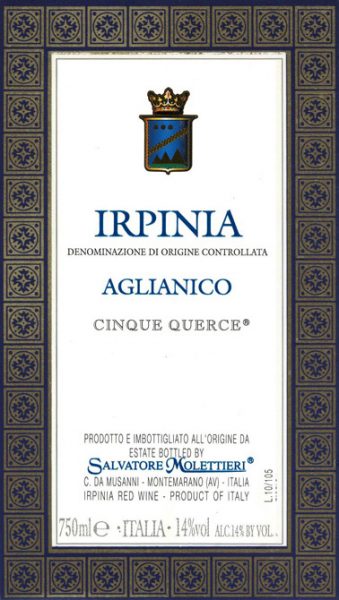 Salvatore Molettieri Irpinia Aglianico Cinque Querce 2020